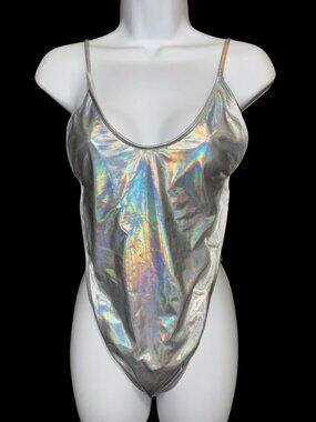 Sz.XL*NWOT*Sexy Silvery Iridescent 1 Pc. Slinky Strappy Swimsuit